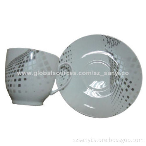 12-piece tea cup and saucer with practical shape